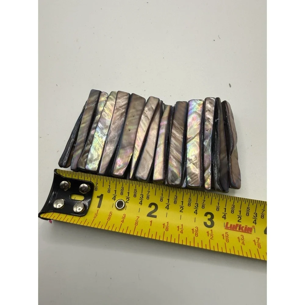 Chunky Brown Abalone Mother of Pearl Shell Stretch Bracelet‎ Iridescent Boho